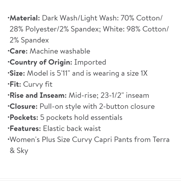 Terra & Sky Women's Plus Size Curvey Capri Pants - Picture 6 of 6